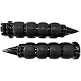 MMG Powersports Spiked Handlebar Grips 7/8 inches (22mm) Non Slip Hand Grips for All Motorcycles Cruisers Choppers Street Harley, Billet Aluminum All Black Finish