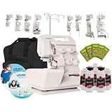 Juki Pearl Line MO-654DE 2/3/4 Thread Serger with BONUS I WANT IT ALL PACKAGE! Includes: 8 Piece Foot Kit, Serger Tote, 8 Thread Cones, 50 Needles, Electronic Workbook, Instructional DVD!