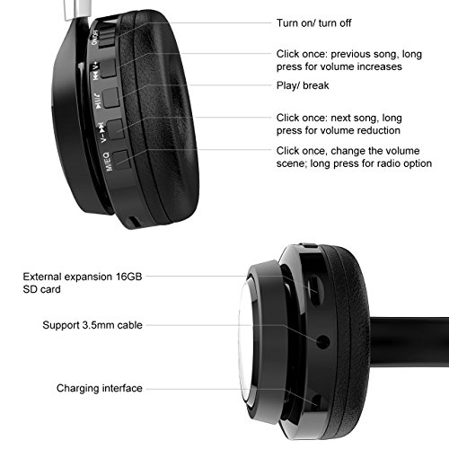 image for HUXU-LK HEXU Bluetooth Headphones, Hi-Fi Stereo Wireless/wired Over Ea
