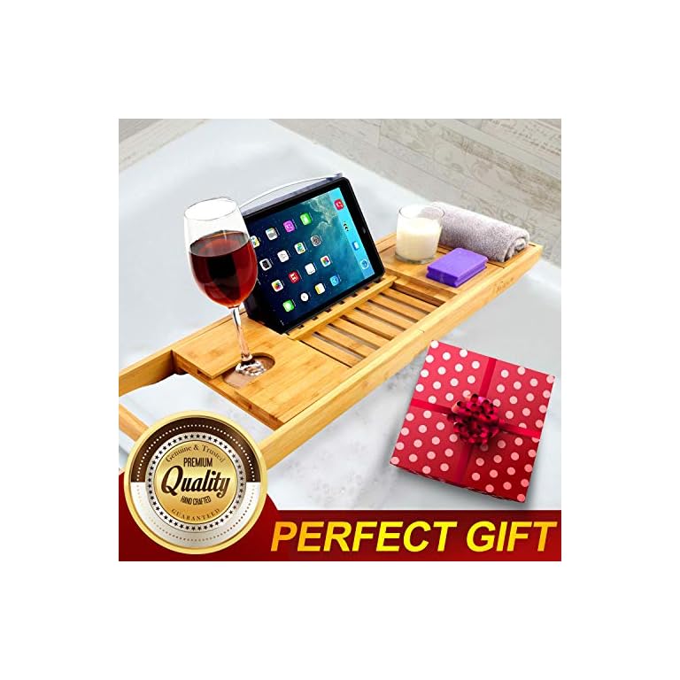Bandeja de Bambú para Bañera Caddy con Vino, Libro y Jabón, Idea Baño