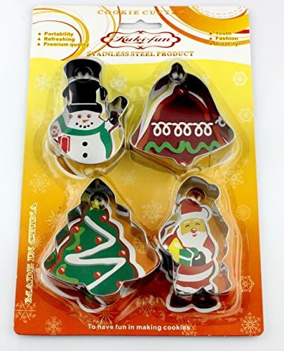 Christmas Cake Decor Tools,Santa Snowman Bell Christmas Tree Shape Metal Cookie Cutters,4 Pcs
