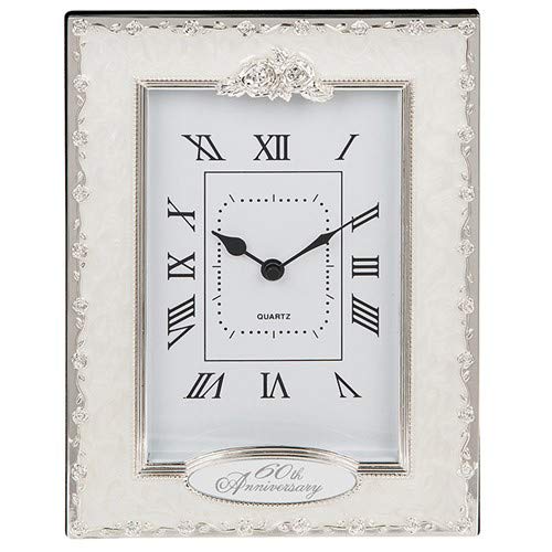 Shudehill Giftware Celebration Diamond 60th Anniversary Small Clock Silver