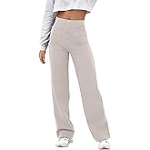 GRECERELLE Womens Casual Straight Leg Pants High Waisted Button Stretchy Business Work Trousers with Multiple Pockets
