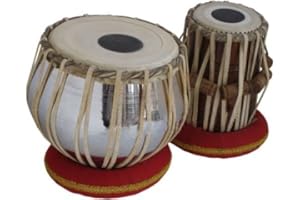 SHREYAS Student Tabla Drum Set, Colored Bayan, Finest Dayan with, Hammer, Cushions & Bag NICKLE SILVER