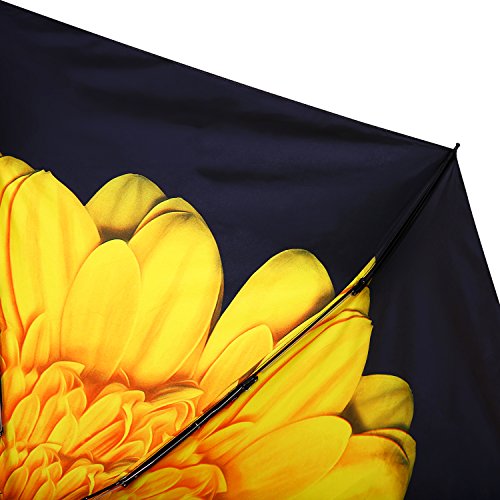 MuNiSa Mini Travel Sun Rain Umbrella Compact Parasol Lightweight Portable Outdoor Golf Umbrella with 95% UV Protection (Yellow Chrysanthemum)
