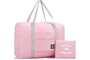 INVODA Foldable Travel Duffel Bag Tote Carry on Luggage Bag Spirit Airlines Personal item Sports Gym Bag Water Resistant Weekender Overnight Bags for Women and Men (Pink)