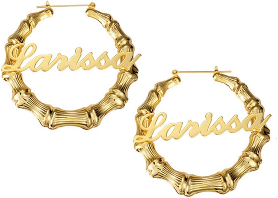RUIZHEN Custom Name Earrings Geometric Circle Heart Shape Bamboo Punk Hoop Earrings Women Personalized Statement Earrings