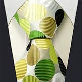 Intrepid Executive Wardrobe Accessory , Handmade 100% Silk Jacquard Woven White , Yellow , Green, and Black Colors Polka Dot 3.4