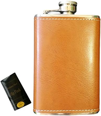 Qingsm Leather Wrapped Cover Stainless Steel Hip Flask 5 Oz Pocket Flagon (Yellow Brown)