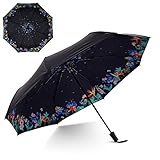 Flexzion Small Travel UV Sun & Rain Umbrella - Windproof & Sun UV Protection Screen Shade Block Compact Mini Portable Folding Umbrella with Handle Wrist Strap and Carrying Bag (Assorted Flower)