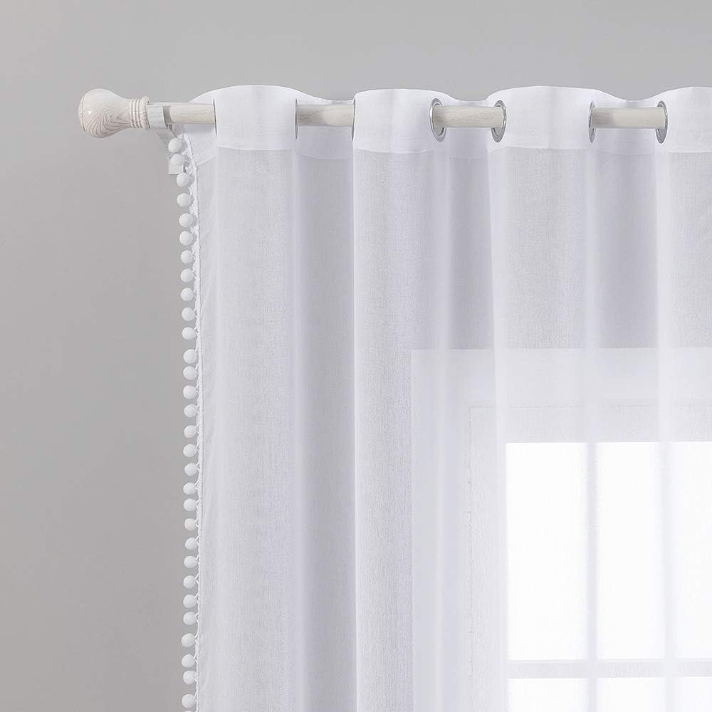 MIULEE Set of 2 Net Curtains with Tassels and Eyelets (2 x L 140 x H 245 cm) - Image 3