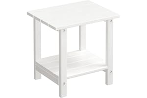 LOENIY Adirondack Outdoor Side Table, 16.6" Small Patio End Table, 2-Tier HDPE Plastic Table for Poolside Porch Garden, Weather Resistant & Easy Assembly (White, Rectangle)