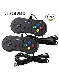 Exlene® Usb Controller Gamepads Joystick 10ft 3m (2pack),Usb Snes Controller Super Snes Classic Controller for PC Windows Ubuntu Raspberry Pi 3 Retropie Sega Genesis (Black)