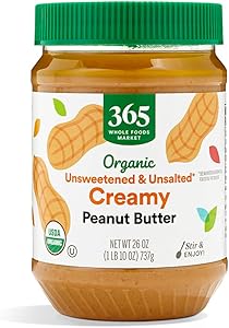 365 by Whole Foods Market, Organic Creamy Peanut Butter, Unsweetened & Unsalted, Stir and Enjoy, 26 Ounce