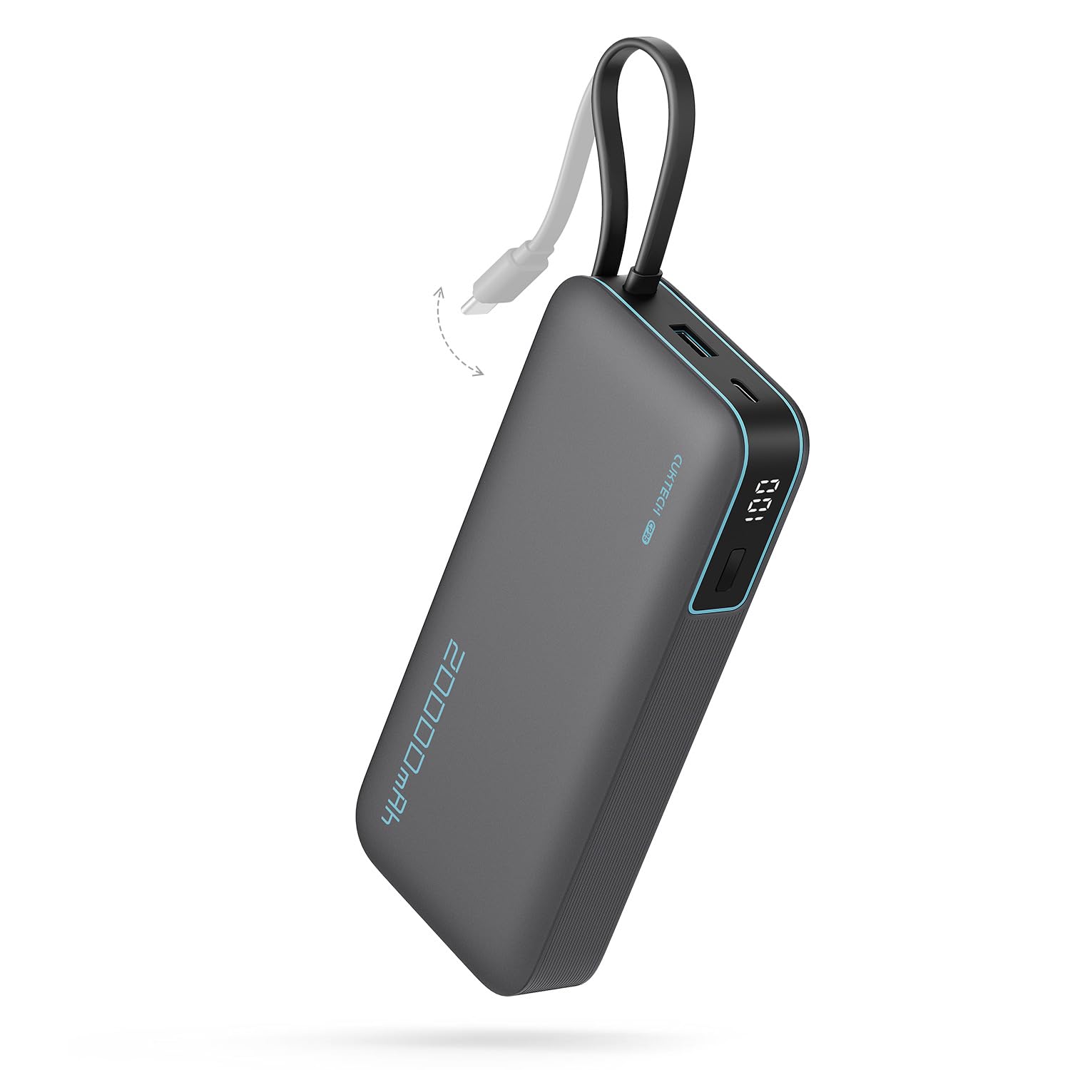 CUKTECH 20000mah Power Bank, 45W Powerbank mit Integriertem USB-C Kabel, Externe Handyakkus mit Schnellladefunktion, Externer Akku mit Digitales Display für iPhone 16/15 Pro Max, MacBook, Galaxy S25