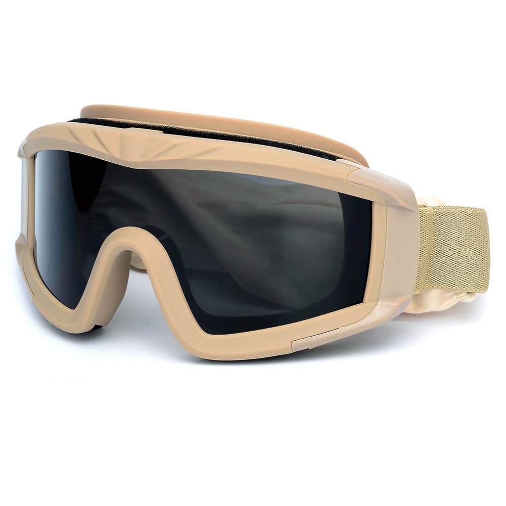 Photo 1 of SPOSUNE Airsoft Goggles Anti Fog Army Tactical Goggles with 3 Interchangeable Lens UV400 Protection Over Glasses Airsoft Eye Protection Desert Goggles