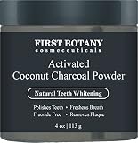 100% Natural Activated Coconut Charcoal Powder 4 oz for All Natural Teeth Whitening with Bentonite Clay- Professional Fluoride Free Teeth Whitening that Polishes Teeth & Freshens Breath