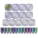NICOLE DIARY 13Boxes Mermaid Nail Powder & Chameleon Mirror Effect Powder Set Shimmer Laser Chrome Pigment Dust Nail Tips Decoration