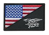 Tactical USA Flag / Navy SEALs Team Navy Trident Embroidered Patch (Red/White/Blue)