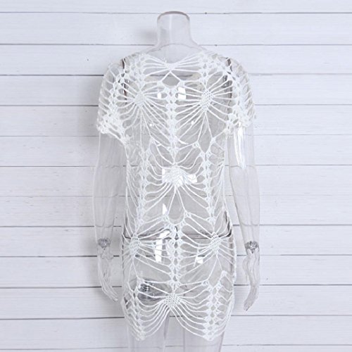ShenPr Women Bathing Openwork Irregular Skull Net Crochet Smock Bikini Swimwear Beach Cover Up (White, XL)