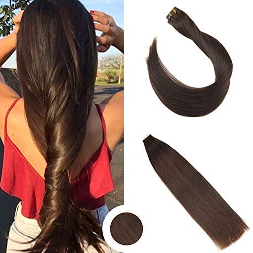 Ugeat 22inch Tape in Extensions Invisiable Tape Skin Weft Dark Brown Color #4 Real Human Hair Extension Tape in Hair Extensions 50Gram Per Package