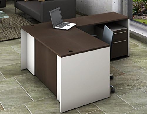 OfisLite Desk Model 2071 Complete Group with Mobile Filing Cart, White/Espresso, 3 Piece