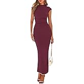 PRETTYGARDEN Women's Summer Maxi Dress Ruched Bodycon Sleeveless Formal Wedding Guest Elegant Cocktail Party Slit Dresses