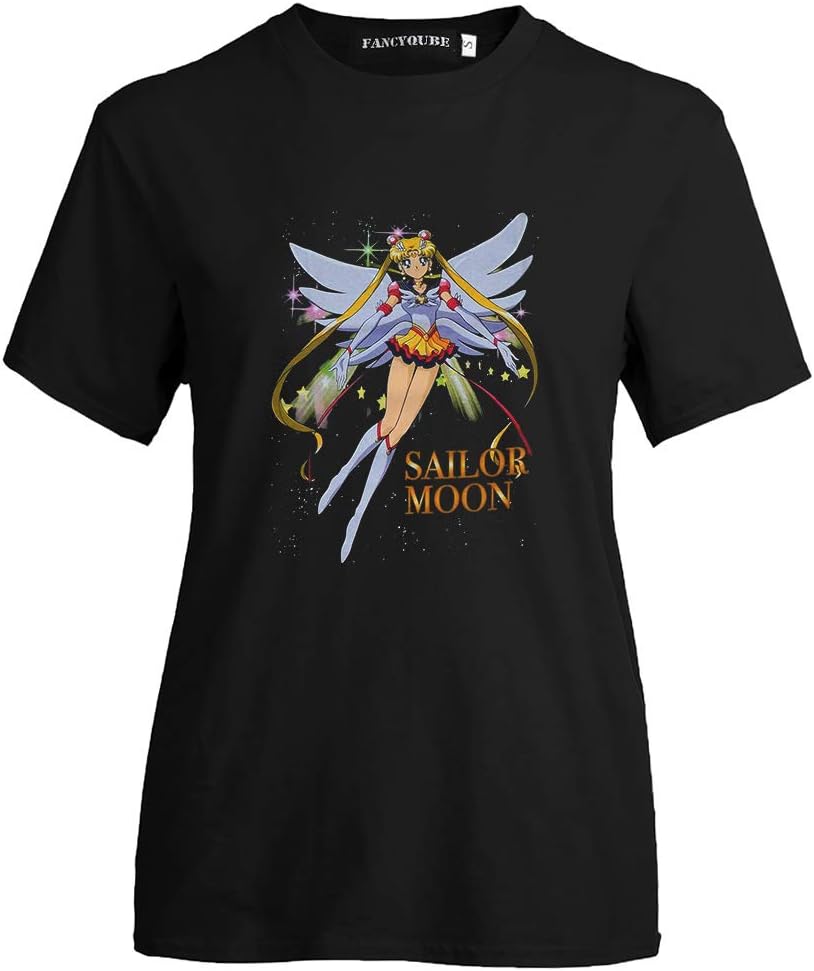 Women's Anime Sailor Moon Short Sleeve Tee Female Luna Cute Mischievous T-Shirt