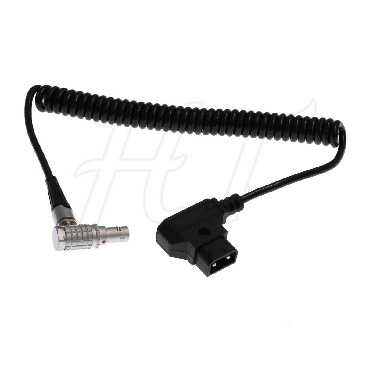 HangTon D-tap P-tap to 0B 2 Pin Male Right Angle Power Cable for Teradek Bolt Bond, Transvideo SmallHD 703 Monitor, Zacuto Viewfinder, Z CAM E2 F6 S6 Camera and EVF (Right Angle, Coiled cable)