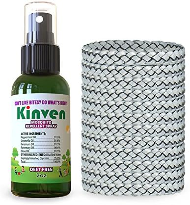 Kinven Anti Mosquito Repellent Bundle - Mosquito Repellent Bracelets &amp; Spray, Waterproof, Natural, DEET-free, Indoor &amp; Outdoor Protection for Adults &amp; Kids, (2oz spray bottle, 12 bracelets, Silver)