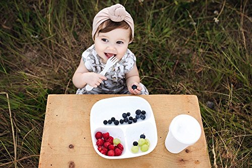 Re-Play Made In USA 3pk Divided Plates with Deep Sides for Easy Baby, Toddler - White