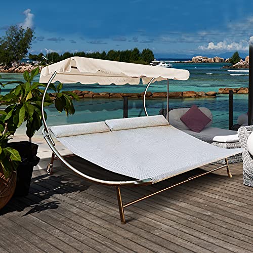 Abba Patio Chaise Lounge with Adjustable Canopy and Headrest Pillow for
