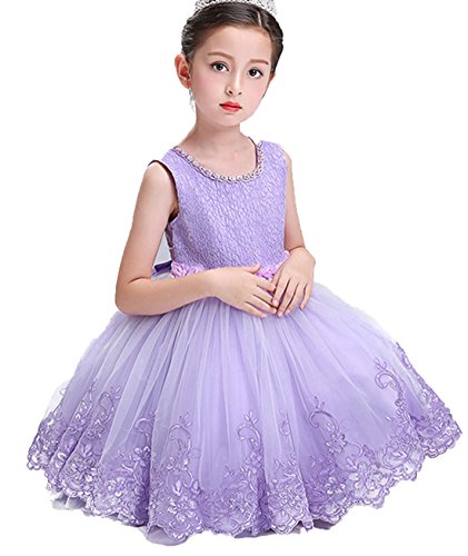 ZAH Girl Dress Kids Ruffles Lace Party Wedding Dresses(Purple,2-3Y)
