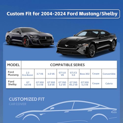 Holthly Funda de Coche de para Ford Mustang, Shelby, GT350, GT500, Fundas de Coche para automóviles para Todo Tipo de Clima, Impermeable, protección contra el Sol, la Nieve, la Lluvia, el Viento, el