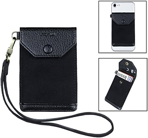 Stick on Phone Wallet, FRIFUN Ultra-Slim Self Adhesive Card Holder Credit Card Wallet for Smartphones Sleeve Extra Tall Pocket Totally Covers Credit Cards & Cash (Black Plus)