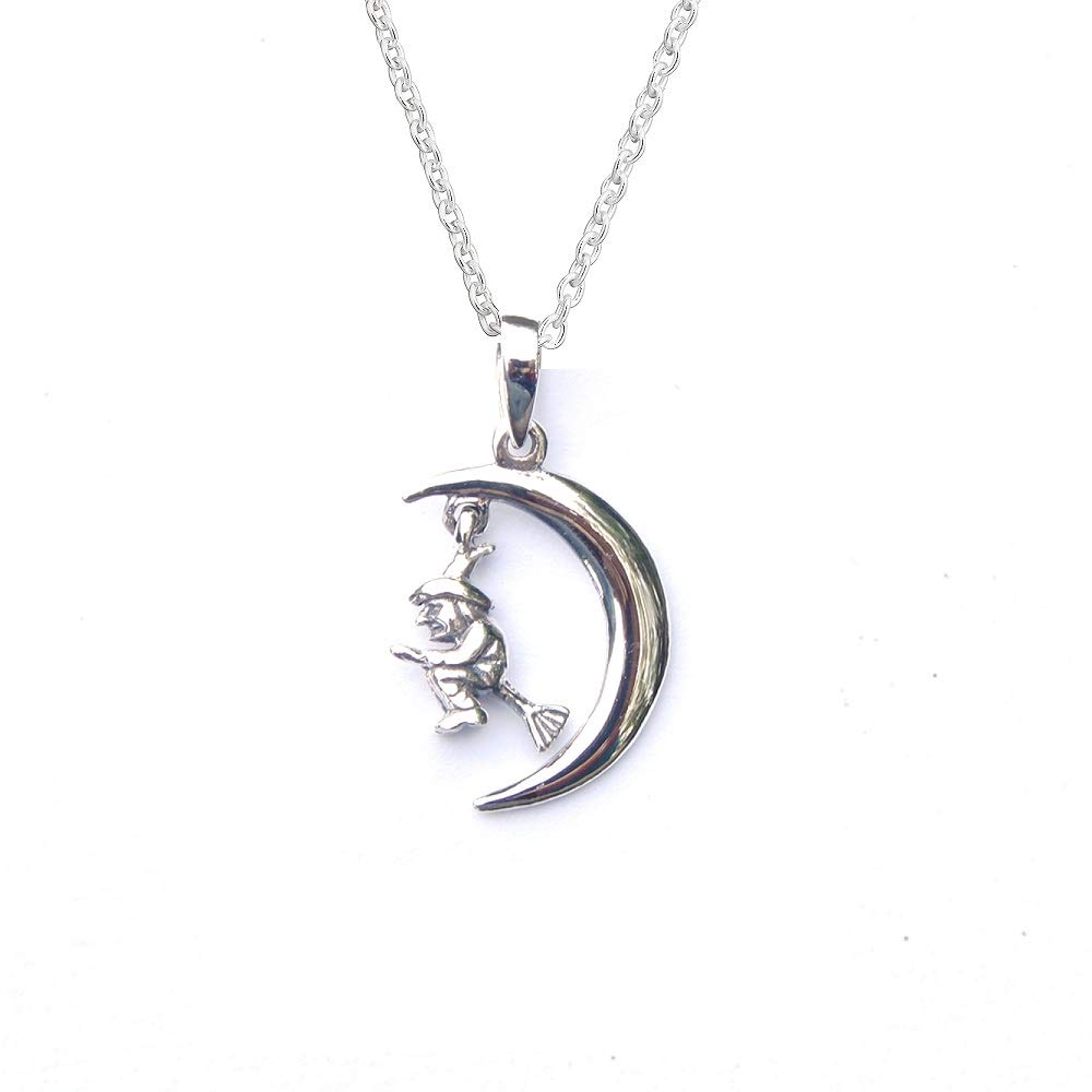 Angel Wings Or Witch In Moon Necklace Stylish Conteporary Jewellery For Girls Sent In Gift Box ('Bewitch Me' Witch In Moon - - 925 Sterling Silver)