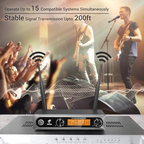 TONOR Wireless Microphone,Metal Dual Professional UHF Cordless Dynamic Mic Handheld Microphone System for Home Karaoke, Meeting, Party, Church, DJ, Wedding, Home KTV Set, 200ft(TW820)