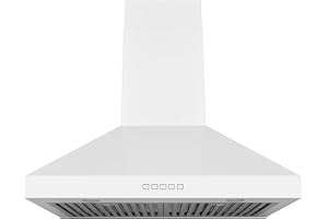 Hauslane Wall Mount Range Hood 30 Inch, Pro Model, Matt White Stainless Steel Range Hood, Strong Suction, Changeable LED Lamps, 6” Duct or Ductless, Kitchen Hood Vent, Stove Hood Vent