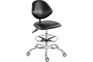 Antlu Adjustable Rolling Stool Drafting Chair for Guitar Shop Pedicure Studio Work with Wheels and Backrest,Workbench Hydraulic Stool with Footrest (Black)