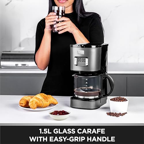 BLACK+DECKER Premium 12 Cup Stainless Steel Coffee Maker – Programmable Timer, 12 Cup Markings, LCD Display with Digital Controls, 1.5L Glass Carafe, Drip-Stop, Dishwasher Safe | SSCM125-B5