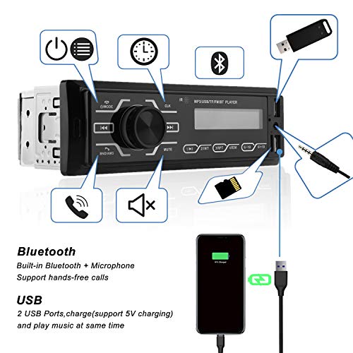 Autoradio-Bluetooth-1-DIN-Radio-de-Coche-con-microfono-Integrado-estereo-Compatible-con-USBTFSDAUX-Reproductor-Multimedia-de-MP3-para-Coche-con-5-Luces-de-Colores