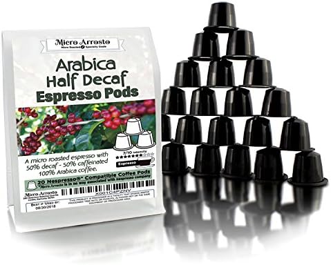 Micro Arrosto 100% Arabica Half Decaf Nespresso-Compatible Pods (20-pack); Dark Roast 50% Decaffeinated Espresso Coffee, Works in OriginalLine Machines (20 Capsules)