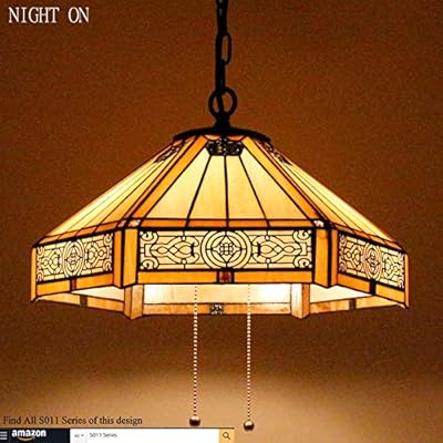 WERFACTORY Tiffany Pendant Light Fixture Yellow Hexagon Stained Glass Mission Hanging Lamp Wide 16 Inch, Height 40 Inch… 51B9DHQrfkL