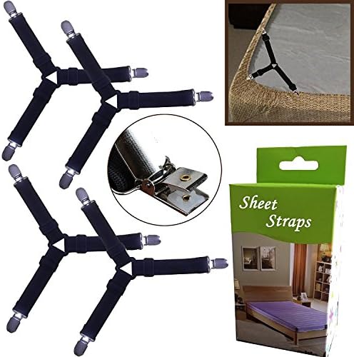 4pcs/set Triangle Sheet Band Straps Suspenders Adjustable Fitted Bed Sheet Corner Holder Elastic Straps Fasteners Clips Grippers Mattress Pad Cover Fitted Sheet Bed Suspenders HEAVY DUTY