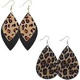 Women's Leopard Print Dangle Earrings Lightweight PU Leather Water-Drop Earrings Punk Cool Jewelry