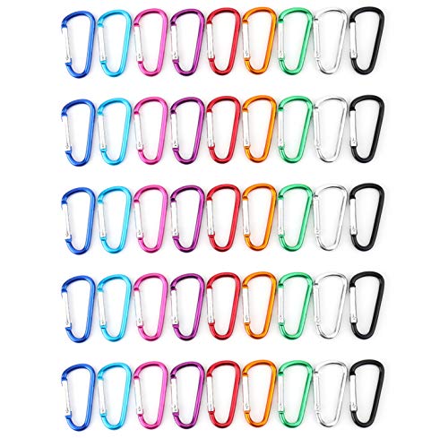 Faswin 45 Pack 2 inch Carabeaner Multicolor D Shape Buckle Pack - Aluminum Carabiner for Home, Rv, Outdoor, Camping, Fishing, Hiking, Traveling and Keychain - Thumbnail 7