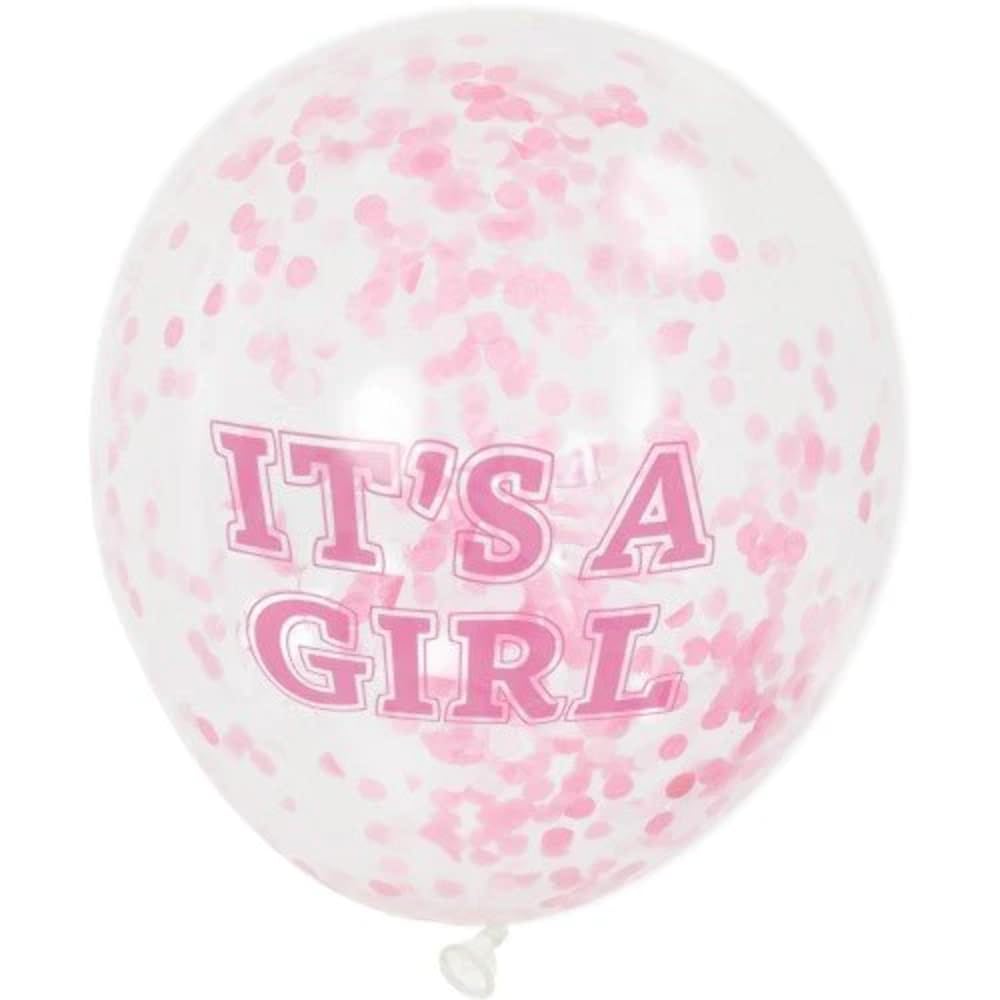It's a Girl Clear Latex Balloon with Pink Confetti (30cm) Pack of 6 - Perfect for Baby Shower and Gender Reveal Celebrations