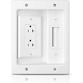 Wall Cable Concealer Kit, in Wall Cable Management Kit for TV, Recessed Outlet with Cable Management Box, in Wall Power Kit Hides TV Cords and Cables, Fits All Plugs, White