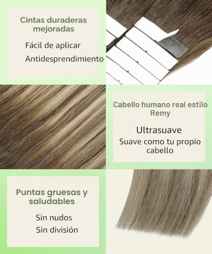 SURNEL Balayage Tape in Hair Extensions Chocolate Brown to Caramel Blonde 50 cm 50 g 20 Pieces Chocolate Brown Adhesive Extensions Remy Human Hair Natural (#4/27/4-50cm)