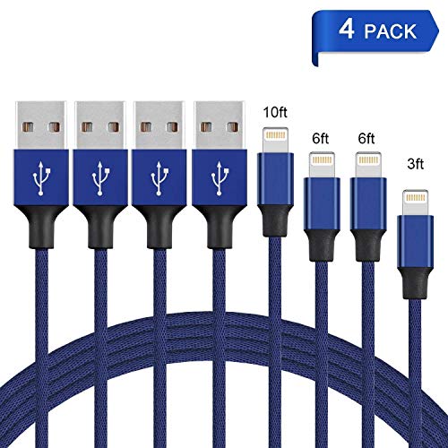 JCHope Phone Cable 4Pack 3FT 6FT 6FT 10FT Extra Long Charger USB Charger Cord Nylon Braided Compatible Phone X/8/8 Plus/7/7 Plus/6/6 Plus/6S/6S Plus (Black&White)